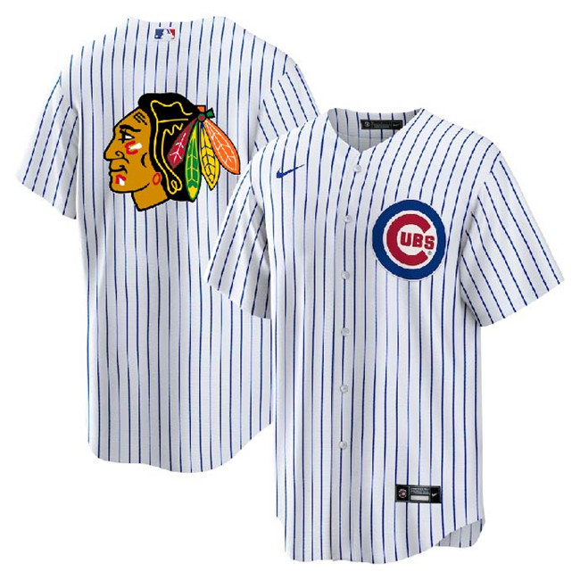 Men's Chicago Cubs & Blackhawks White Cool Base Stitched Baseball Jersey